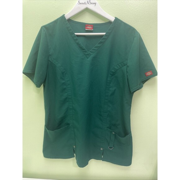 Dickies Scrub Top Size L Large V-Neck Forest Green - Picture 1 of 6